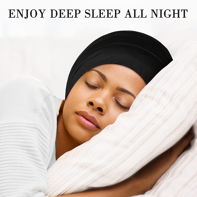 Fittia Satin Hair Bonnet for Sleeping, Silky No Frizzy for Curls Care, Adjustable Strap for Non-Slip, Dreadlocks Cap for Women&Men Black
