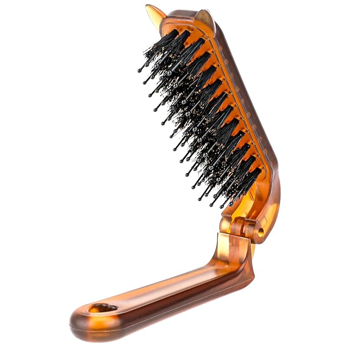 Travel Folding Hair Brush, Collapsable Portable Boar Bristle Hair Brush Mini Compact Hairbrush Pocket Size Comb for Women Kids Thick Thin Curly Straight Wet Dry Hair Restore Shine, Beard Brush for Men