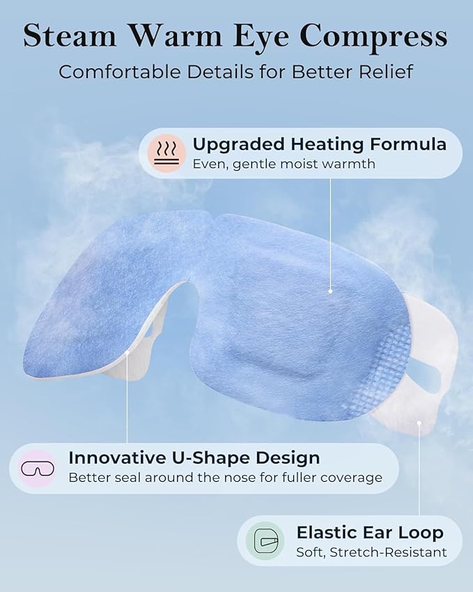 Self Heating Steam Eye Mask: Warm Eye Compress for Dry Eyes, Stye Eye Treatment - 10 Packs Disposable Moist Heated Sleep Mask for Tired Eyes & Headache Relief - Ideal for Travel & Spa Gift(Unscented)