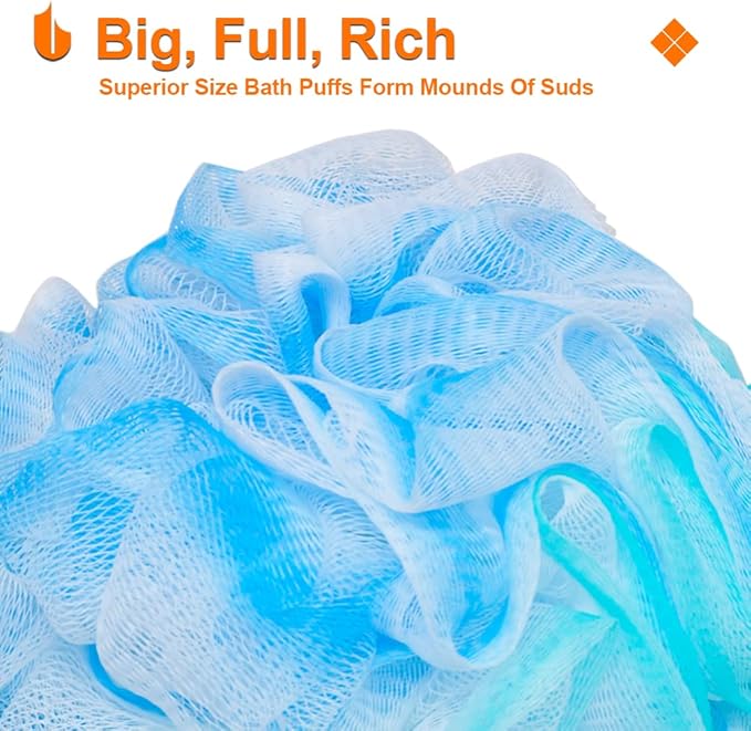 Urbanstrive Shower Bath Sponge XL 75g Soft Shower Loofahs Balls for Body Wash Men Women Bathroom Accessories, 1 Pack, Green-Blue