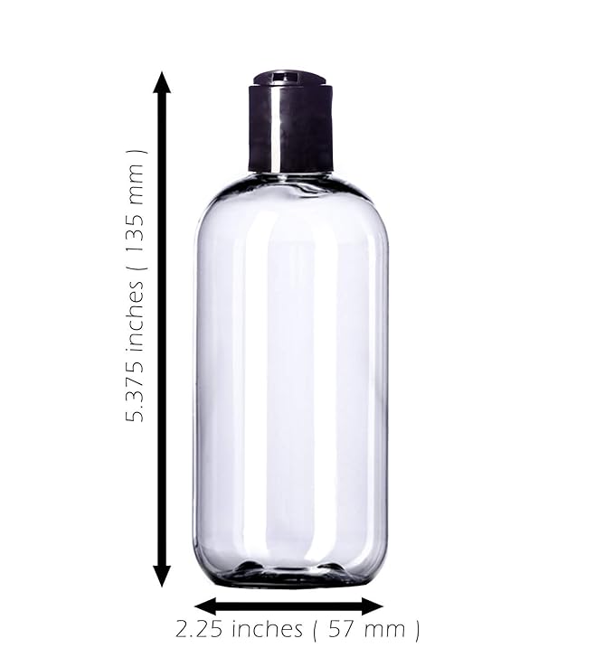 8oz Plastic Bottles (6 Pack) BPA-Free Squeeze Clear Toiletries and Shampoo Containers with Disc Cap, Labels Included for Travel