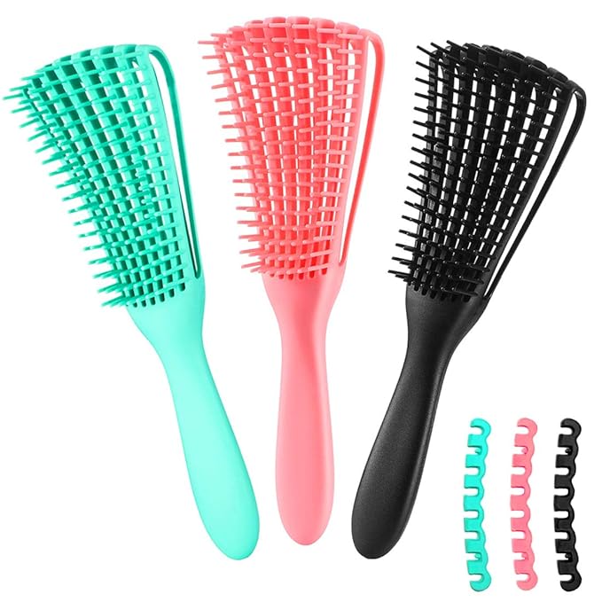 Detangling Brush for Afro America/African Hair Textured 3a to 4c, Knots Detangler Scalp Massage Comb for Women (Green, 3 Count)