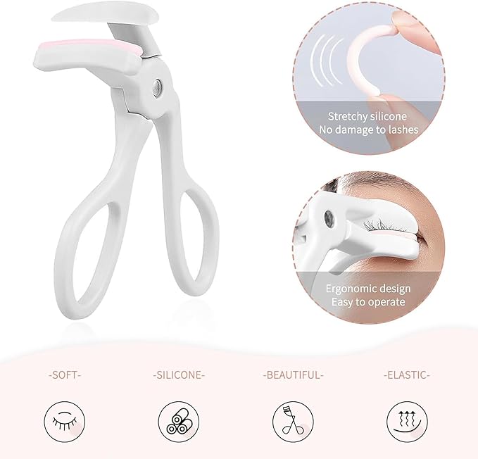 2 Style Eyelash Curler - Lash Curler with 2 Extra Silicone Replacement Pads, Achieve Perfect Curls in 5 Seconds - Quick Natural Curling for Long Lasting (Grey)