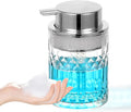 Foaming Soap Dispenser,Clear Glass Foam Hand Soap Dispenser for Bathroom, Refillable 8 Fl Oz Foamy Pump Bottle with Large Sliver Pump, Modern Diamond Dish Soap Foam Dispenser Container