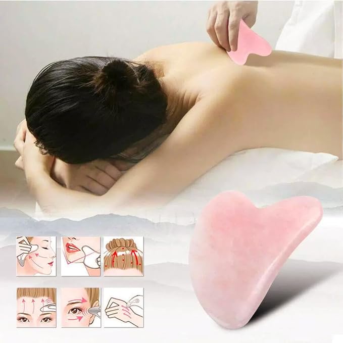 Gua Sha Jade Stone Gua Sha Massage Tool, Guasha Tool for Face and Body Skin Massage. Tools for SPA Acupuncture, Pink Stone for Body Face Neck and Eye, Skin Care Gift for Woman (Pink)