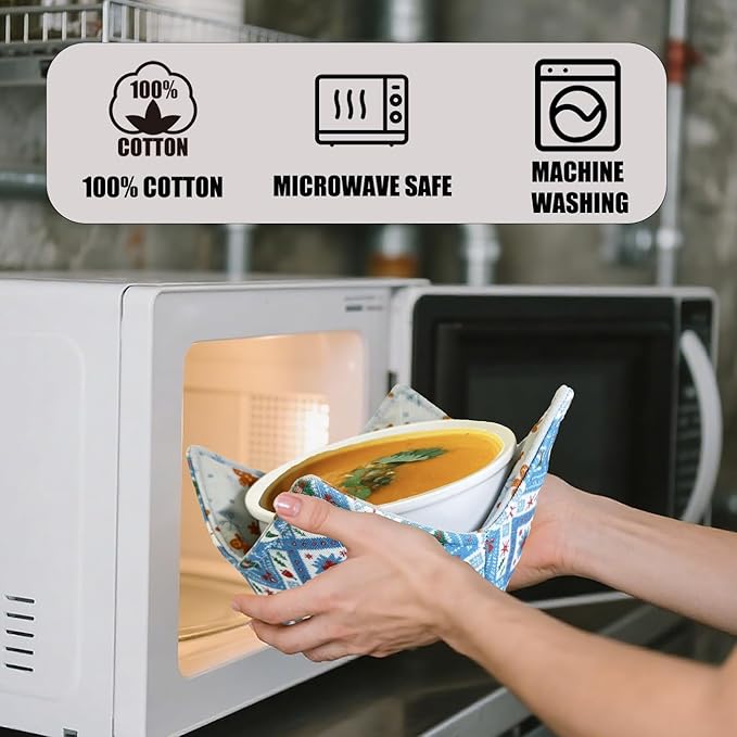 Cotton Microwavable Bowl Cozy ，Set of 6，Microwave-Safe Hot Bowl Holders, Soup Bowl Cozy Hot Pads，Prevent Hand from Heat and Maintain Food Warm，Ideal Household Gift Store (F)