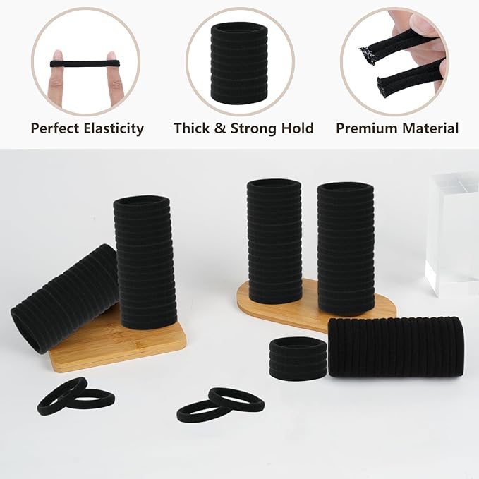 Hair Ties, 150 PCS No Damage, Hair Elastics Hair Accessories for Women Girls, Thick Seamless Hair Ties - Black