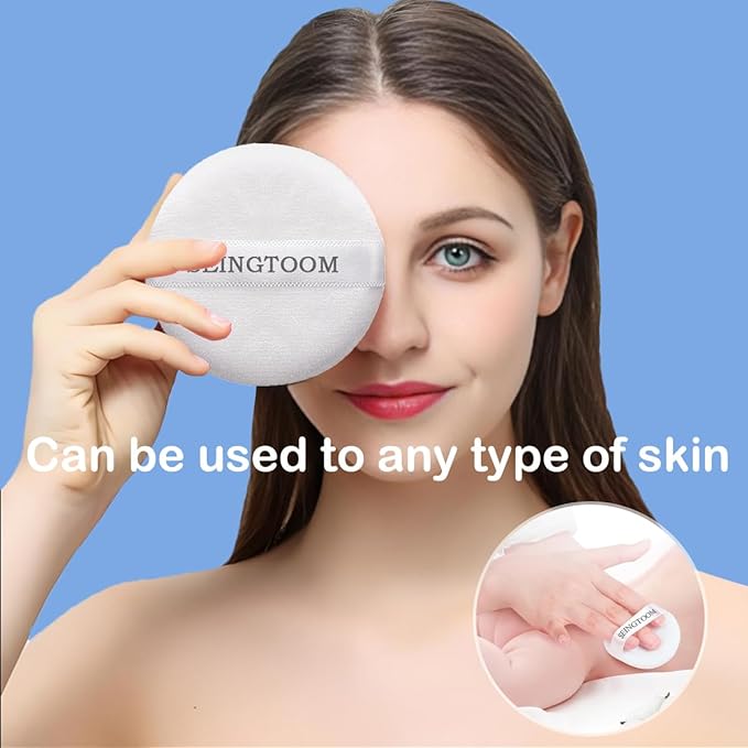 3Pcs Large Powder Puff, 3.93 Inch Body Puff，Loose Soft Velour Body Powder Puff and Container White