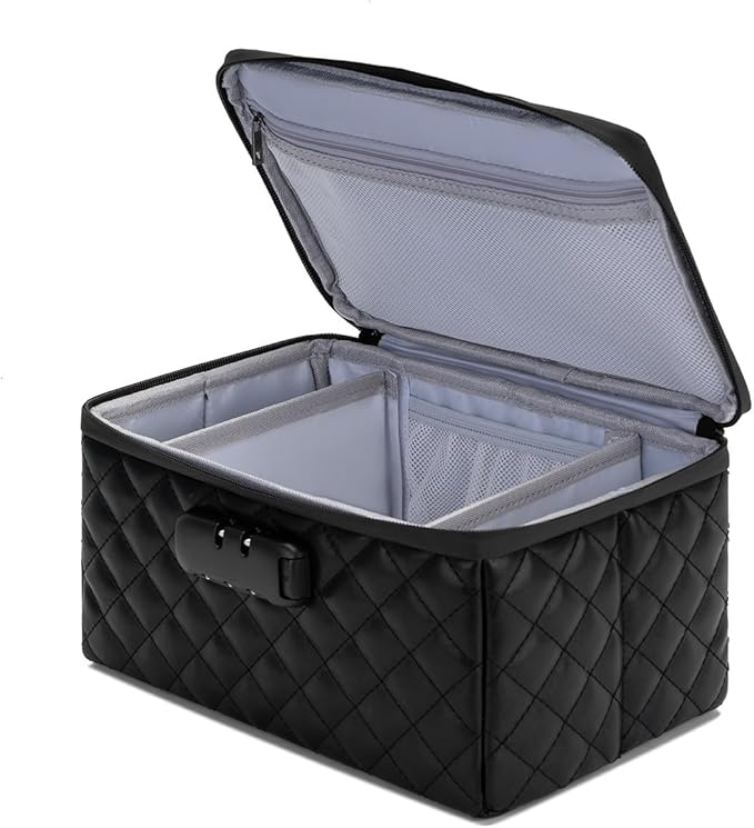 Portable makeup box with Lock, Large Capacity Travel Makeup Case Organizer, Makeup Bags for Girls Traveling With Handle and Divider Makeup Bag (Black)