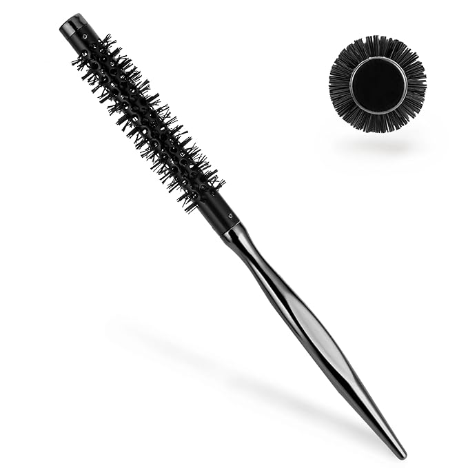 Small Round Curling Brush, Mini Quiff Roller for Blow Drying & Short/Thin Hair - Portable, Smooth Handle & Nylon Bristles