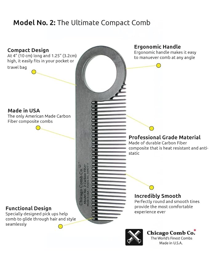 Chicago Comb No. 2 Carbon Fiber + Black Horween leather sheath, Made in USA