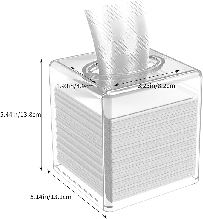 Clear Acrylic Square Facial Tissue Box Holder with Cover Modern Tissue Dispenser, Cover Napkin Organizer for Dryer Sheets, Bathroom, Desks, Countertop, Vanity, Bedroom Dressers,Kitchen Office Room