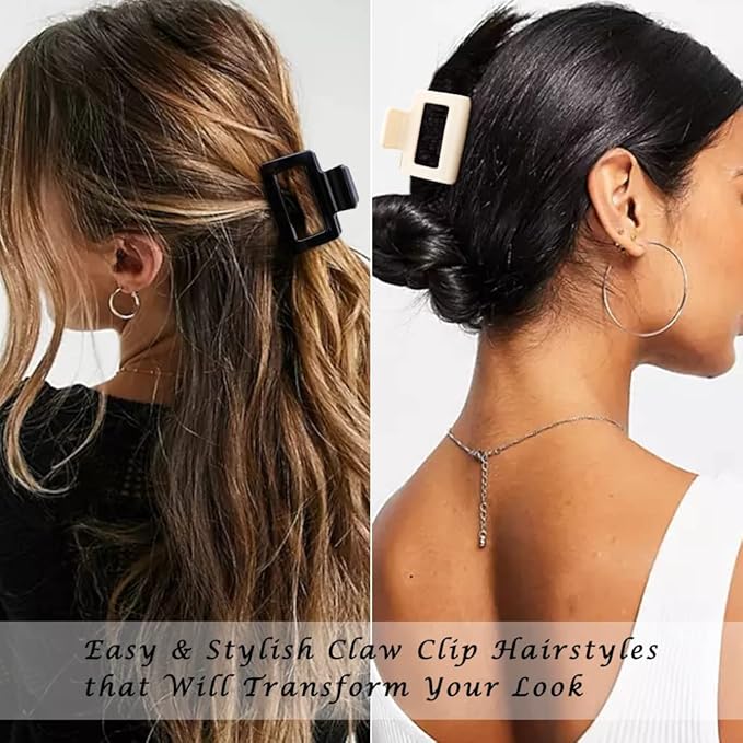 4 Pack Banana Claw Clips for Thin Medium Hair - 2" Square Cute Acrylic Hair Clips for Women