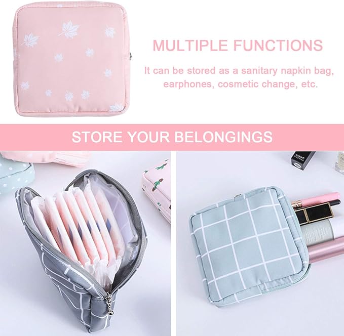 Sanitary Napkin Storage Bag,2pcs Menstrual Cup Pouch,Cotton Cloth Portable Sanitary Napkin Pads Storage Bags Feminine Menstruation First Period Bag for Teen Girls Women Ladies(Dots)