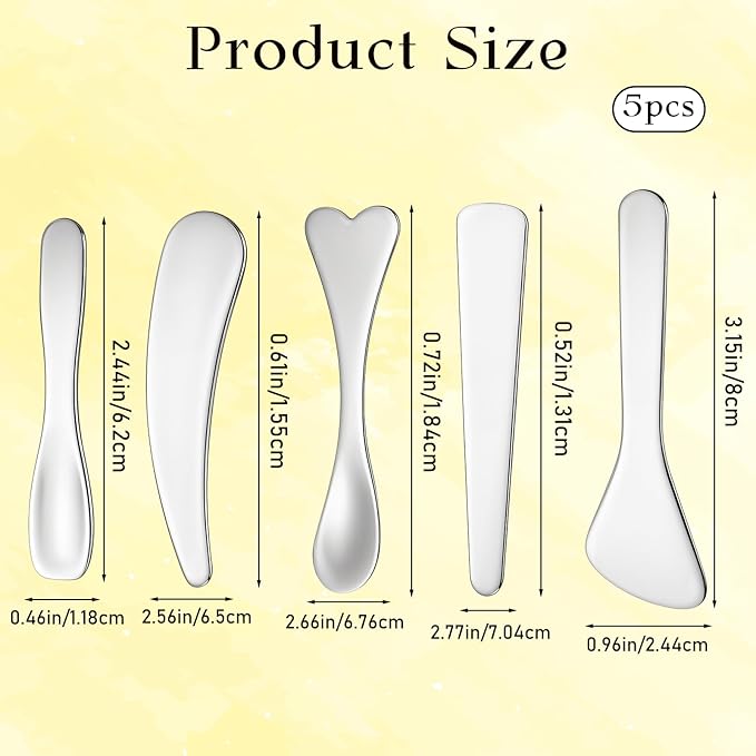 Mini Cosmetic Spatula 5 Pcs Metal Makeup Spatula Stainless Steel Cosmetic Spoon Beauty Spatulas Reusable Mask Facial Applicator Scoop Skincare Tools for Mixing Sampling Cream Mask Lotions Moisturizers