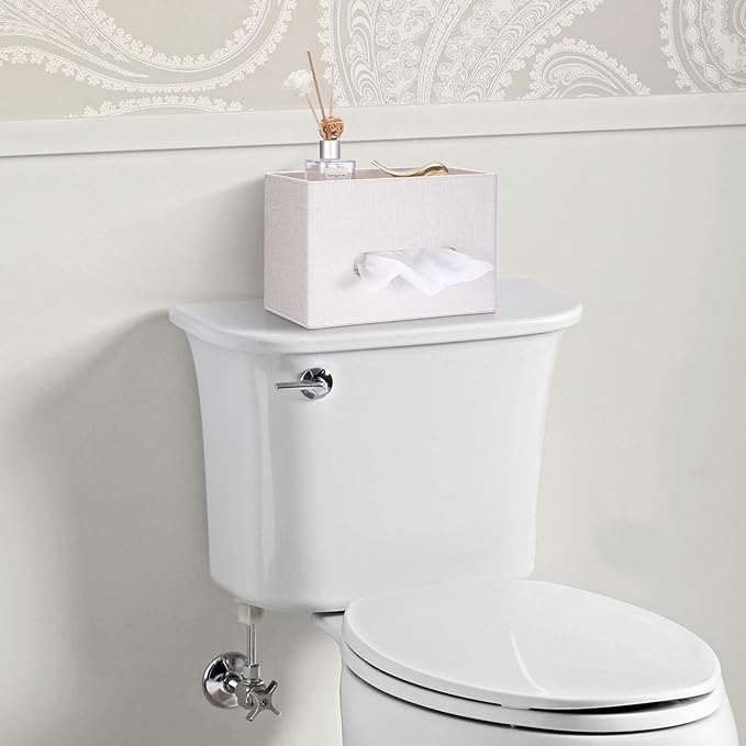 Sumnacon Tissue Box Cover with Storage Tray, Decorative Rectangular Tissue Holder Linen Facial Tissues Organizer Stylish Modern Tissue Dispenser for Bathroom Toilet Tank Vanity Dresser Table