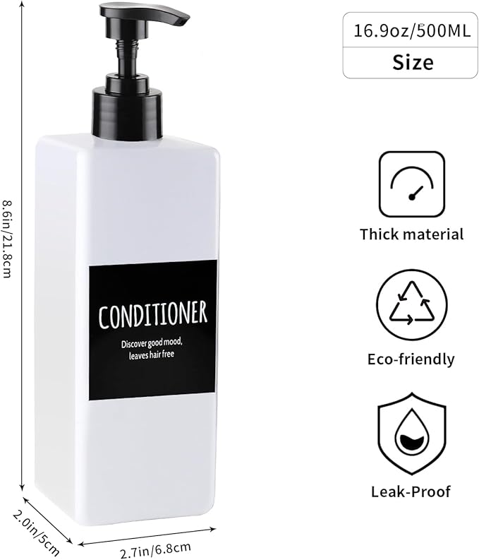 Shampoo and Shower Soap Dispenser - Shower Soap Dispenser -16.9 Fluid Ounce Set, 3 Plastic Bottles - Black Pump - Conditioner Dispenser, Suitable for Bathroom and Kitchen Soap Dispensers