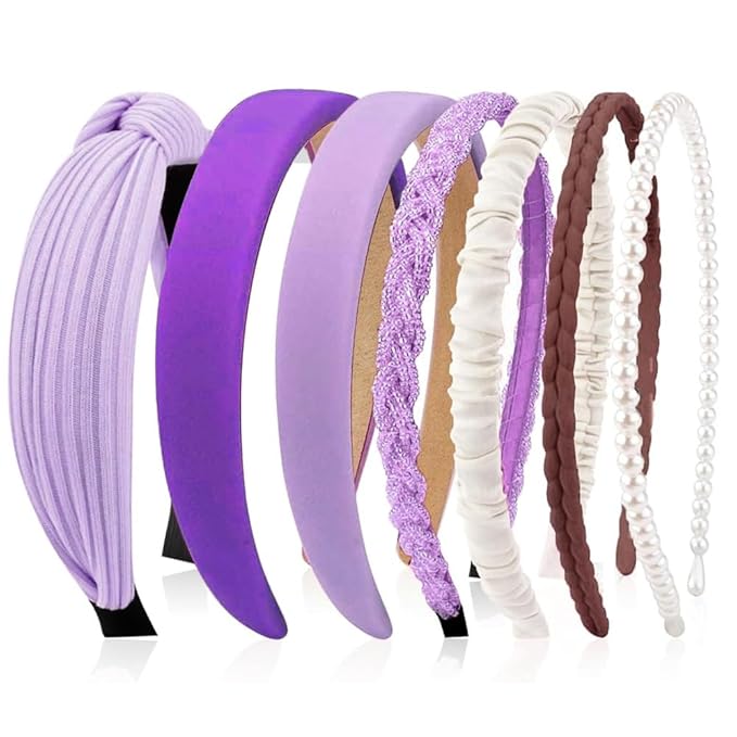 AHONEY 7 Pack Purple Headbands for Girls Women Headbands Non Slip Hairbands Lavender Hair Accessories Multi-style Rapunzel Headband Pack Diademas Para Mujer