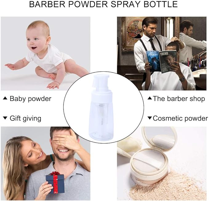 Barber Powder Bottle Spray - for Applying Talc and Powder - Empty Powder Puffer Bottle Travel Cosmetics Blower, Refillable Hair Fiber Applicator for Salon, Home, Beauty- White