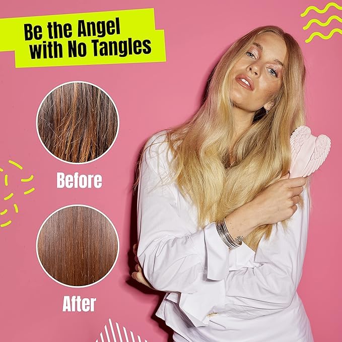 Tangle Angel Detangling Hair Brush for Women - Anti-Static Angel Wing Hair Brush for Wet&Dry Hair - Flexible Bristles Detangler Brush for Straight, Wavy&Curly Hair - Ideal Gift for Women -Pink&Gray
