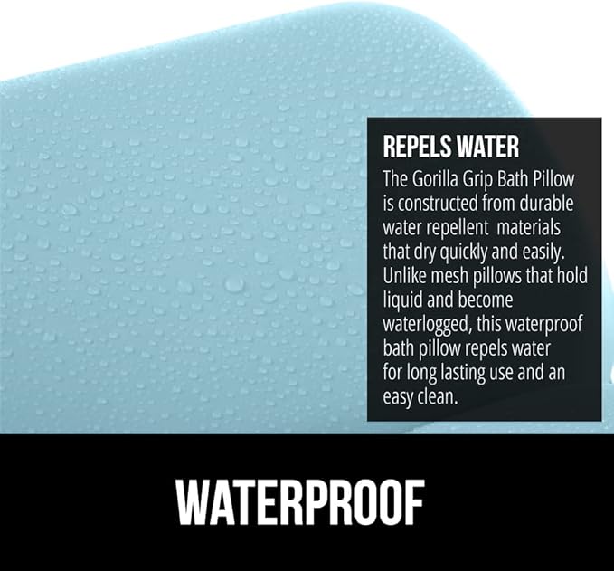 GORILLA GRIP Bath Pillow for Tub, Strong Suction Cups, Luxury Bathtub Pillows, Headrest Neck and Back Support, Relaxing Hot Tub and Home Spa Accessories, Bathroom Essentials, Gifts for Women, Blue