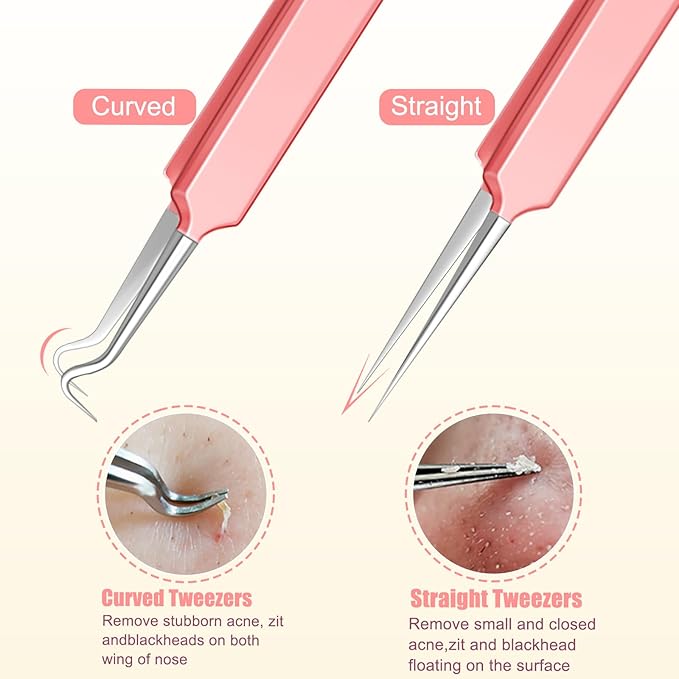 Eyebrow Tweezers for Women Facial Hair, 10 in 1 Eyebrow Kit with Pimple Popper and Blackhead Remover Tool, Ingrown Hair Tweezers Set with Travel Bag, Hair Plucking Daily Beauty Tools