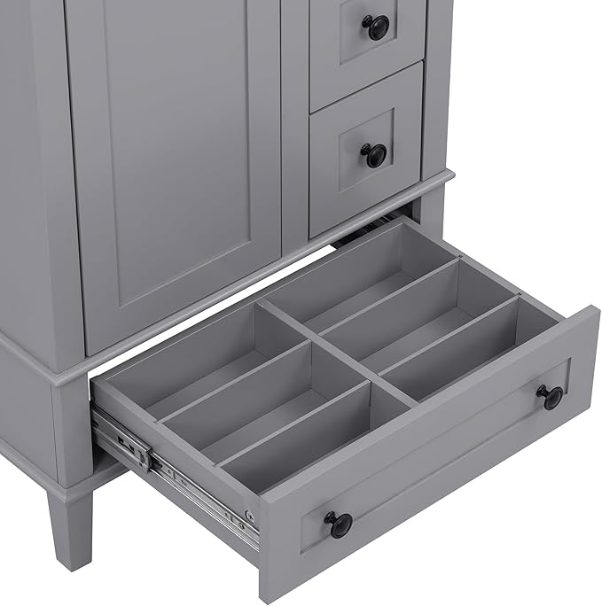 Bellemave 24" Bathroom Vanity with Sink Combo Set, Solid Wood Frame Bathroom Storage Cabinet with 3 Drawers, Soft Closing Cabinet Door with Organizer, Grey