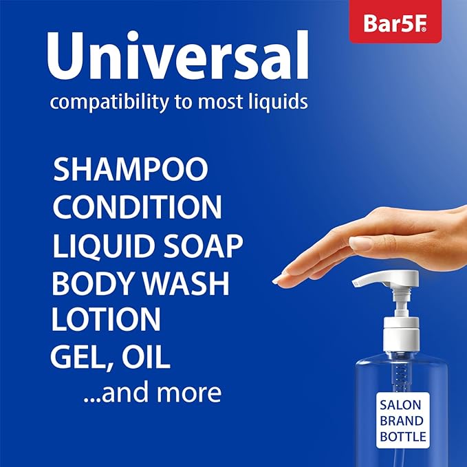 Bar5F 1-Liter Pumps for Shampoo and Conditioner Bottles for 33.8-Ounce Professional Salon Brands (White & Black)