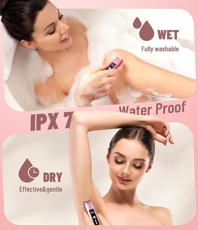 Electric Bikini Trimmer for Women: IPX7 Waterproof Dual Head Cordless Electric Shaver for Women with LED Display & 0.5mm Ceramic Blades for Pubic Hair, Face, Legs - Rose Pink