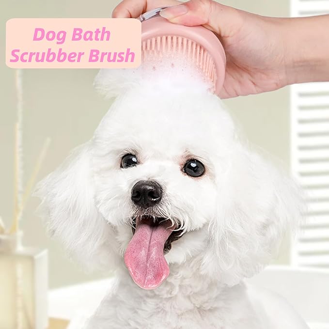 Dog Bath Scrubber Brush, 2Pcs Pet Dog Grooming Massage Shampoo Bath Brush with Soap and Shampoo Dispenser Soft Silicone Bristle for Long Short Haired Dogs Cats Shower-Green