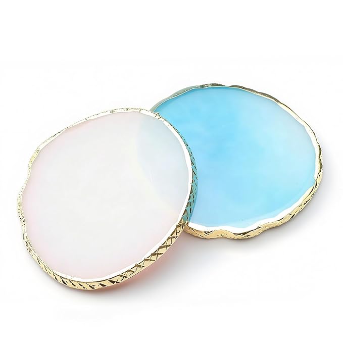 2PCS Resin Nail Art Mixing Palette – Gold-Edged Cosmetic Display Board for Nail Gel, Foundation, Eyeshadow & Pigment Blending, Durable & Easy to Clean