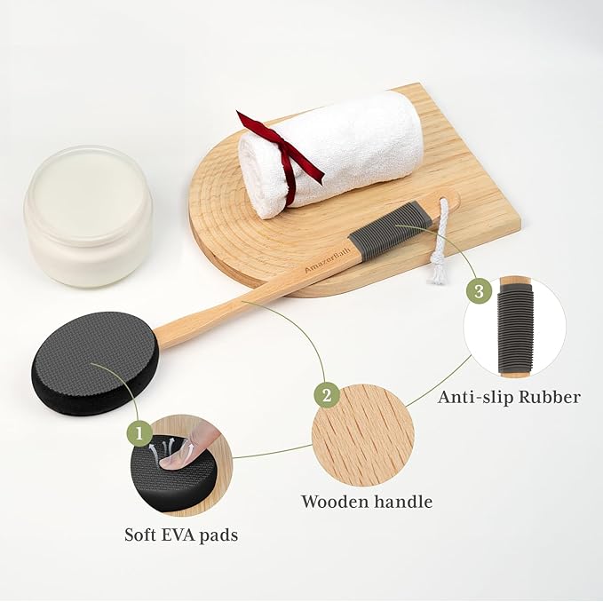 AmazerBath Lotion Applicator for Back, Feet, 2 Replacement Pads with 17" Curved Handle, Back Sunscreen Applicator for Kids, Elderly, Women, Apply Cream Medicine Moisturizer Tanner, Black