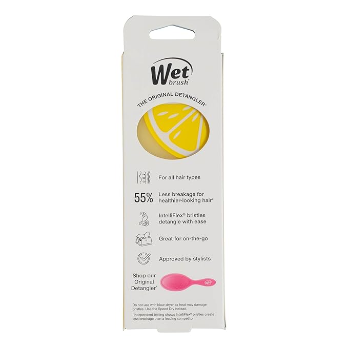 Wet Brush Mini Detangler Hair Brush, Lemon (Tutti Fruitti), Detangling Travel Hairbrush, Ultra-Soft IntelliFlex Bristles Glide Through Tangles with Ease, Pain-Free, All Hair Types, Limited Edition