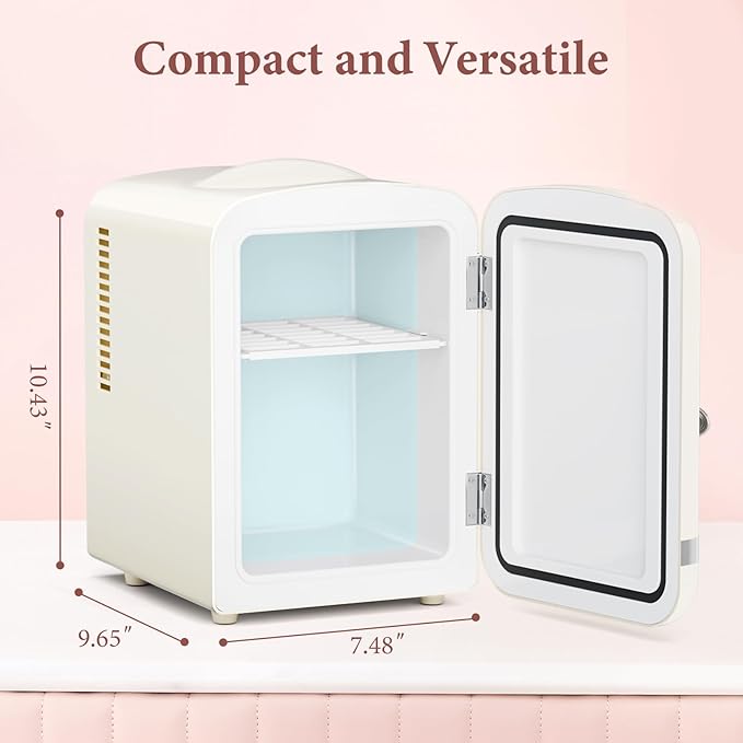 Xbeauty Retro Mini Fridge, Compact Refrigerator with 4L Capacity/6 Cans，Cooler & Warmer, Removable Shelf for Skincare, Beverages, Cosmetics, Perfect for Dorm, Bedroom, Cream