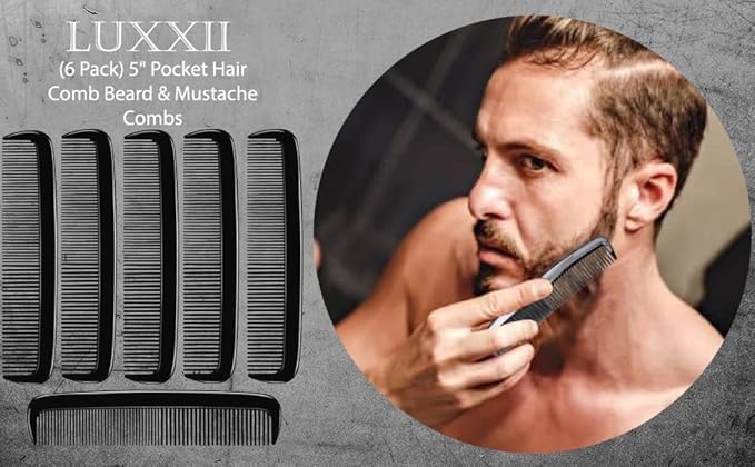 (6 Pack) 5" Pocket Hair Comb Beard & Mustache Combs for Men's Hair Beard Mustache and Sideburns