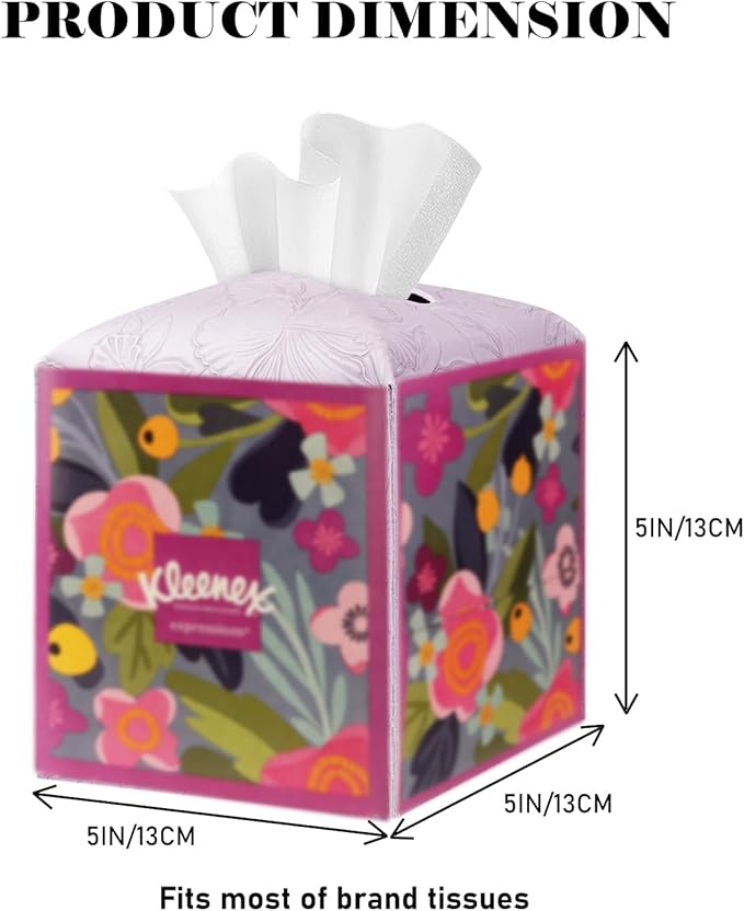 Tissue Box Holder Cover Square Tissue Cube Cover PU Leather Tissue Organizer with Bottom Belt for Bathroom, Tabletop, Kitchen, Night Stands, Office, Home, Car (1, Lightpurple)