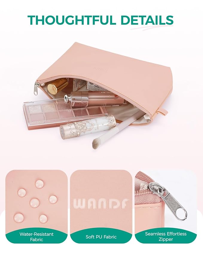 WANDF Cosmetic Bag for Women Makeup bag Organizer Mini Makeup Pouch for Purse Water Resistant Girls Gift(M-Dark Pink)