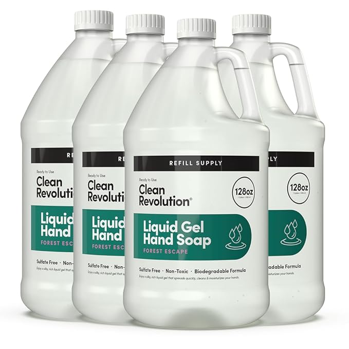 Clean Revolution Liquid Gel Hand Soap, Silky Rich Liquid, Quick Lather, Fast Rinsing, (Forest Escape) 128 Fl Oz, 4 Pack - Made in USA