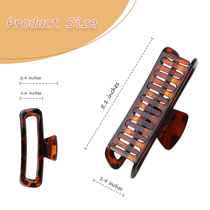 Hair Claw Clips Plastic 5.1 Inch Large Unbreakable Glossy Rectangle Square Strong Hold Jaw Clips Neutral Colors XL for Women Thin Thick Long Curly Hair - 3 Pack