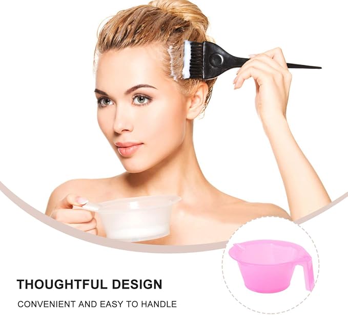 Hair Color Mixing Bowl, 3pcs Plastic Hair Dye Bowl with Handle Color Mixing Tint Bowl Hair Color Mixing Tool for Salon Hairdressing, Pink