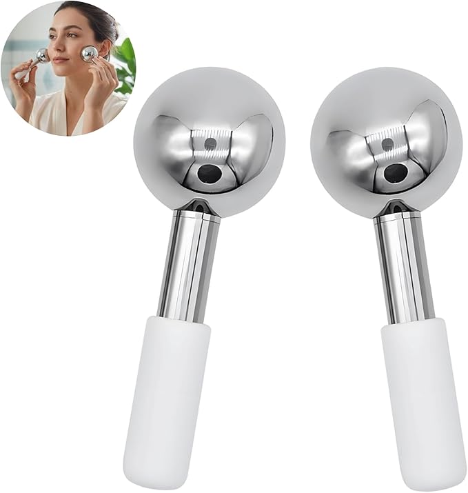 2 PCS Ice Globes for Face, Stainless Steel Ice Globe Face Lifting and Firming Tool, Ice Ball Face Skin Care, Smooth Metal Surface for Easy Cleaning (Silver)