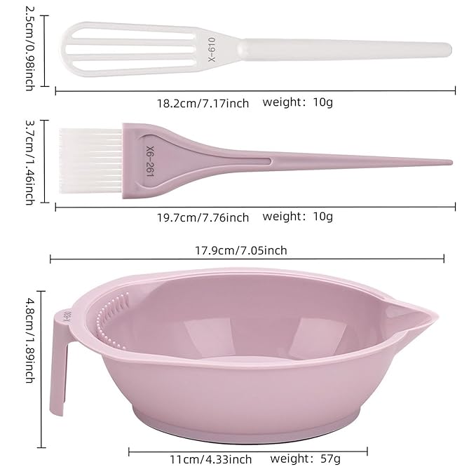 Hair Dye Coloring Set Color Mixing Tool Professional Hair Coloring Bowl Soft Bristle Brush, Pink