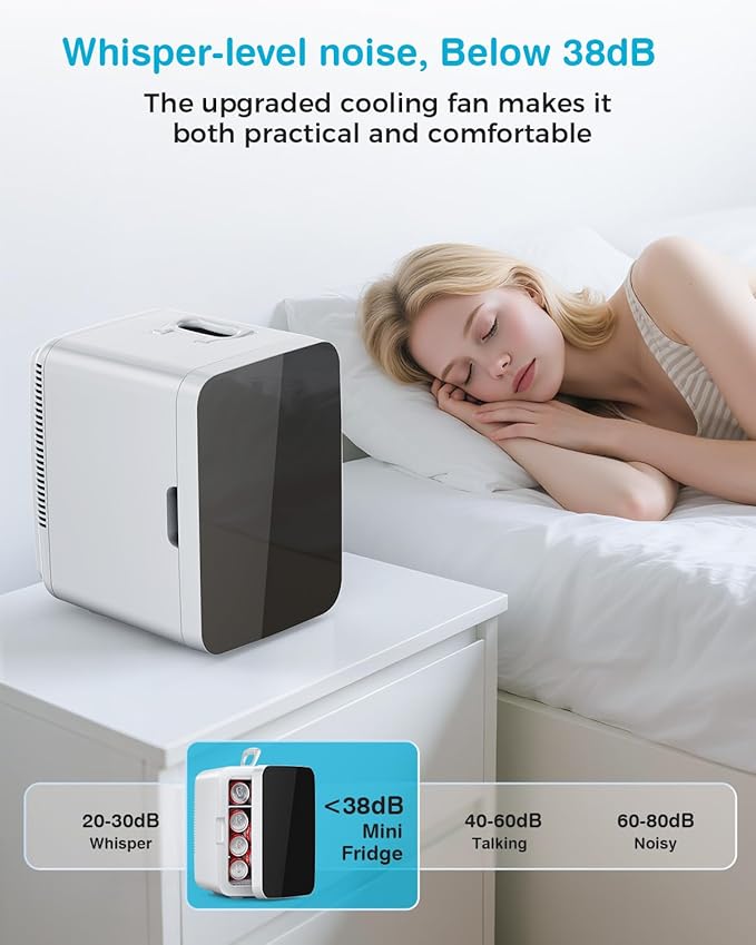 Compact Mini Fridge, Portable Small Refrigerator with AC/DC Adapters, 10 Liter / 2.6 Gal Small Cosmetics Cooler for Beverage, Food, Skincare, Bedroom, Office and Car, White
