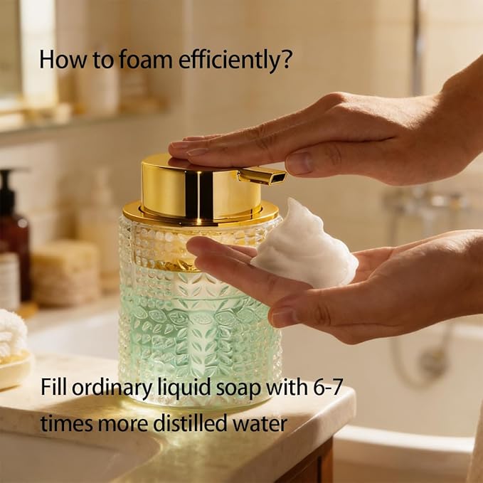 Glass Foaming Soap Dispenser,Foam Dispenser Bottle with Large Pump,Wide-Mouthed and Easy to Press,Refillable Hand Soap Dispenser for Bathroom Countertop and Kitchen Decor (1, Clear)