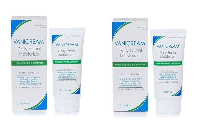 Vanicream Daily Facial Moisturizer With Ceramides and Hyaluronic Acid - Formulated Without Common Irritants for Those with Sensitive Skin, 3 fl oz (Pack of 2)