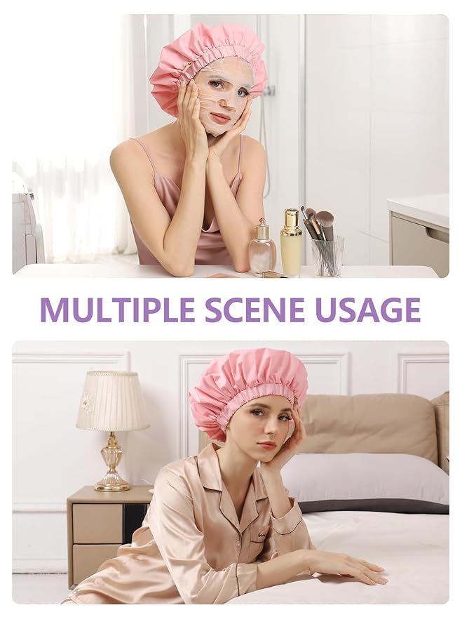 Years calm Reusable Waterproof Shower Caps for Women, Hair Caps for Showers, Double-Layer Elastic Design, for All Hairstyles, Travel-Friendly (pink)