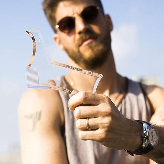 Beard Shaper Template Shaping Tool,Kucheed Premium Quality Template Shaping for Goatee Mustache Sideburns Facial Hair Trimming Grooming Guide for Men Jaw Cheek Neck Line Symmetric Curve