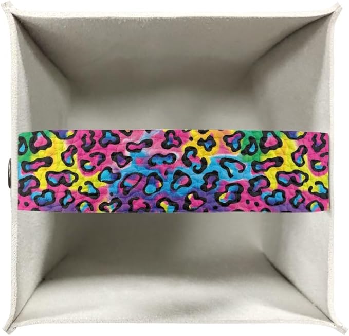 Rainbow Leopard Tissue Box Holder Waterproof PU Leather Square Tissue Box Cover Organizer with Metal Button Napkin Case for Home Office Car