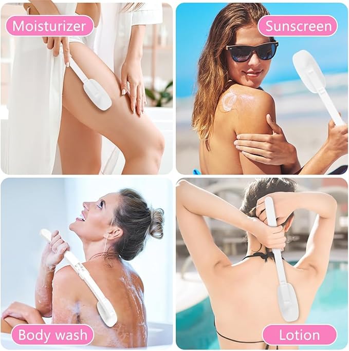 Back Lotion Applicator, 34.5 inch Length, Foldable Design, Pink, 2-in-1 Cream Applicator and Back Scrubber