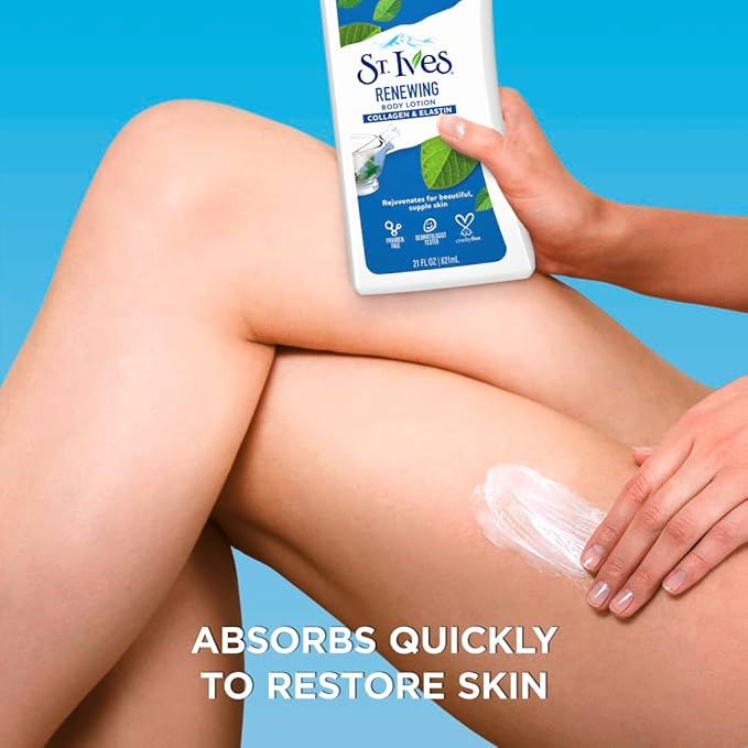 St. Ives Renewing Hand & Body Lotion for Women with Pump, Daily Moisturizer Collagen Elastin for Dry Skin, Made with 100% Natural Moisturizers, 21 fl oz, 4 Count (Pack of 2)